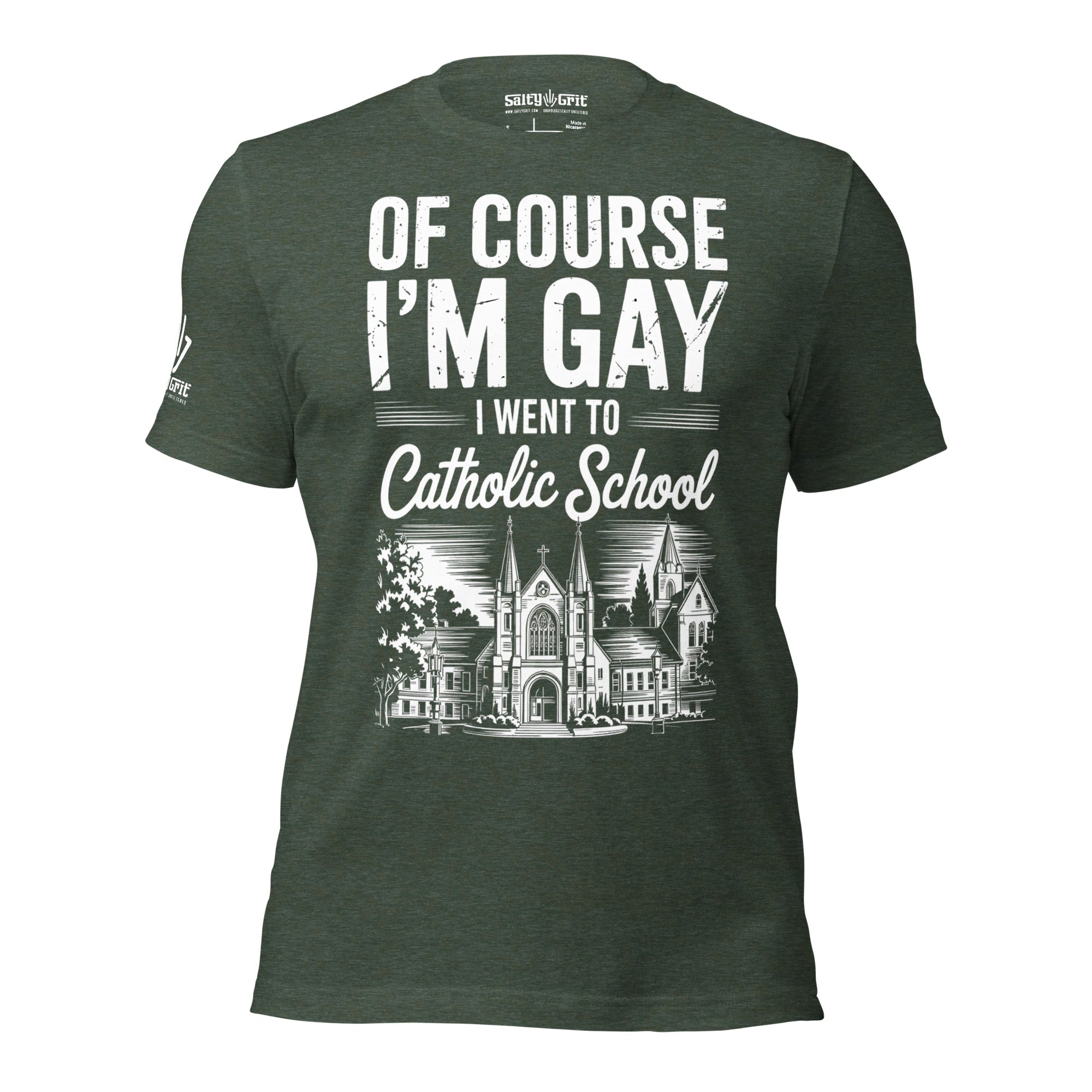 Offensive humor t-shirt gay Catholic school joke