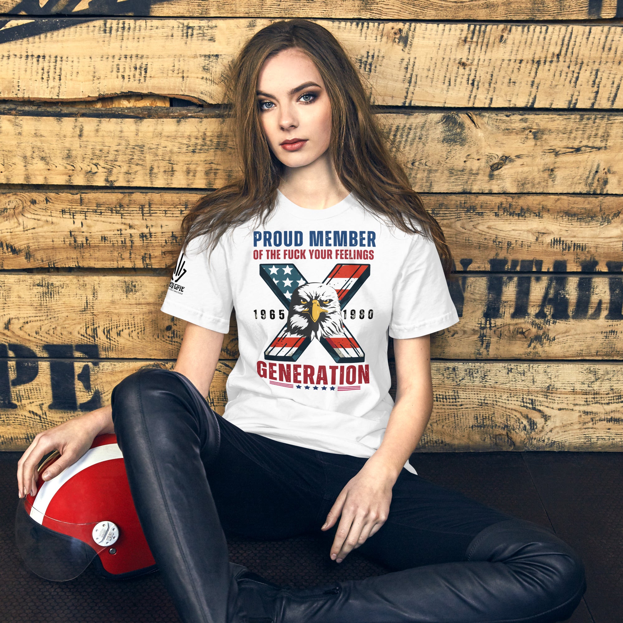 Offensive humor shirt for Gen X – eagle in X with flag colors