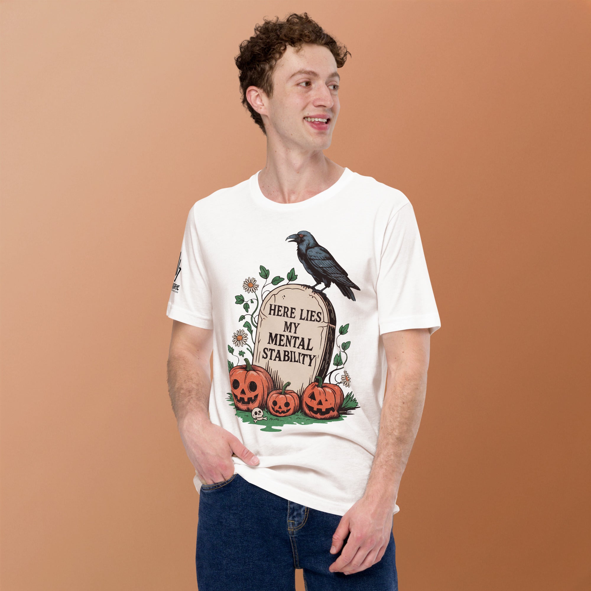 Offensive humor Halloween shirt with sarcastic “Here Lies My Mental Stability” print