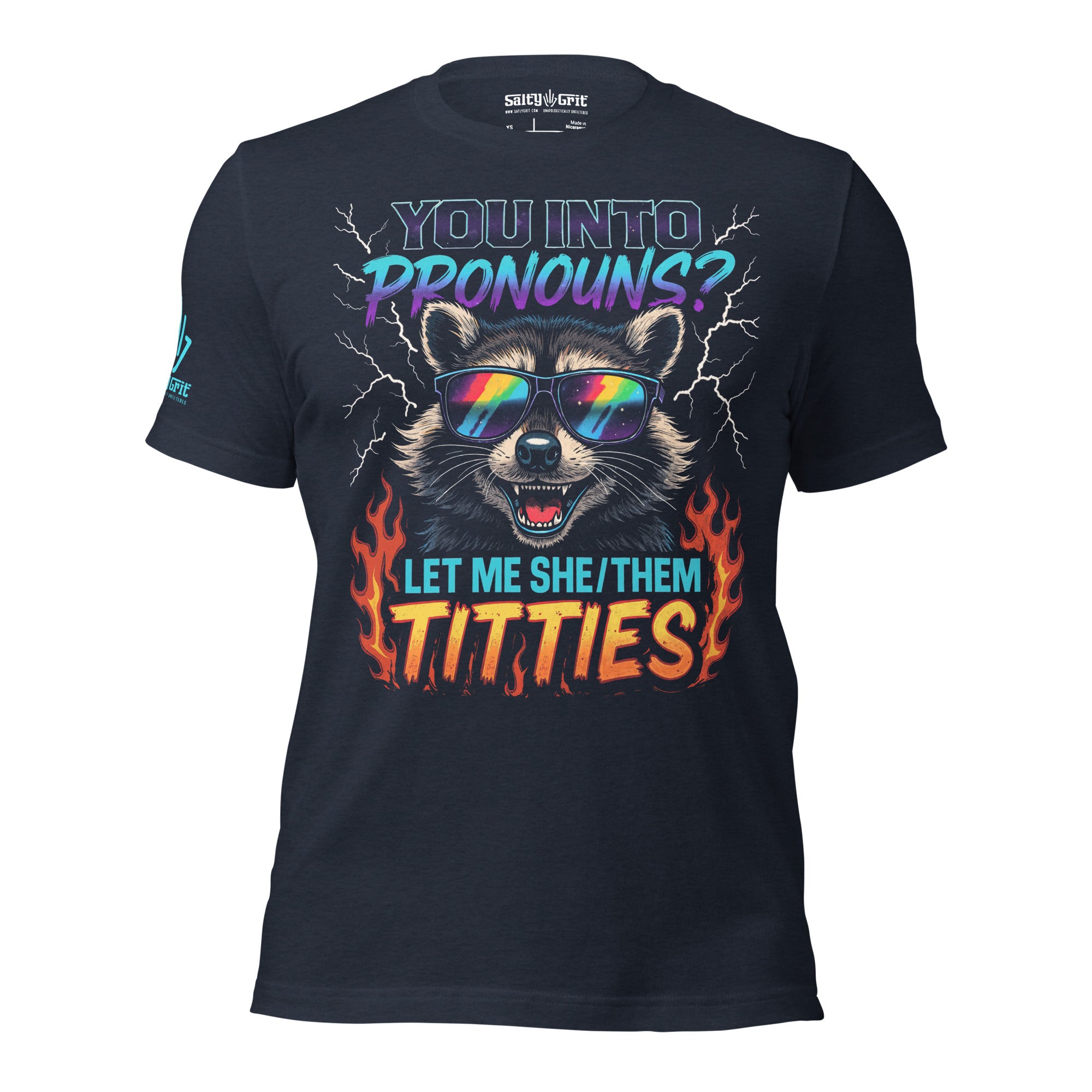 Offensive humor shirt with edgy pronoun joke