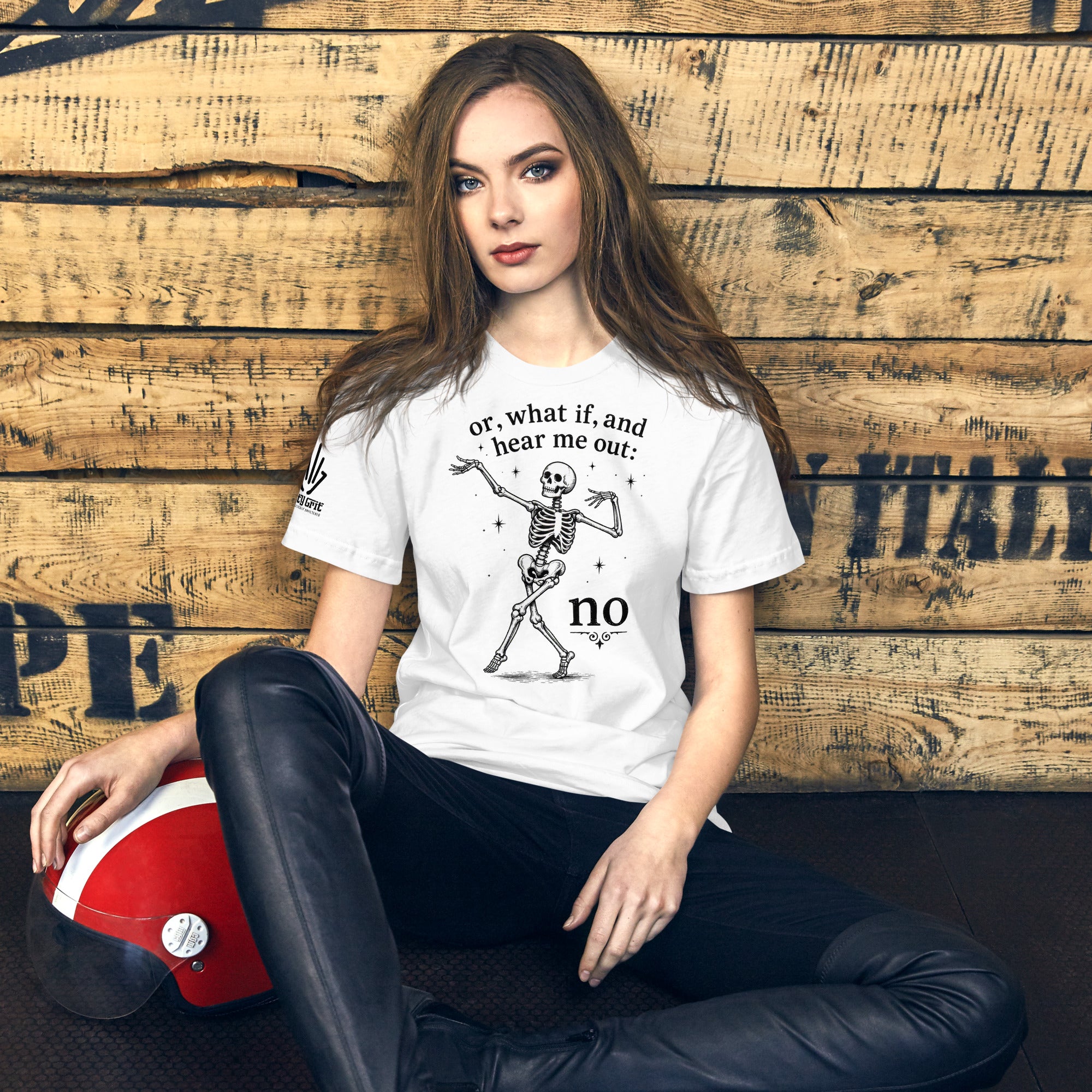 Offensive humor graphic tee featuring a dancing skeleton with sarcastic wording