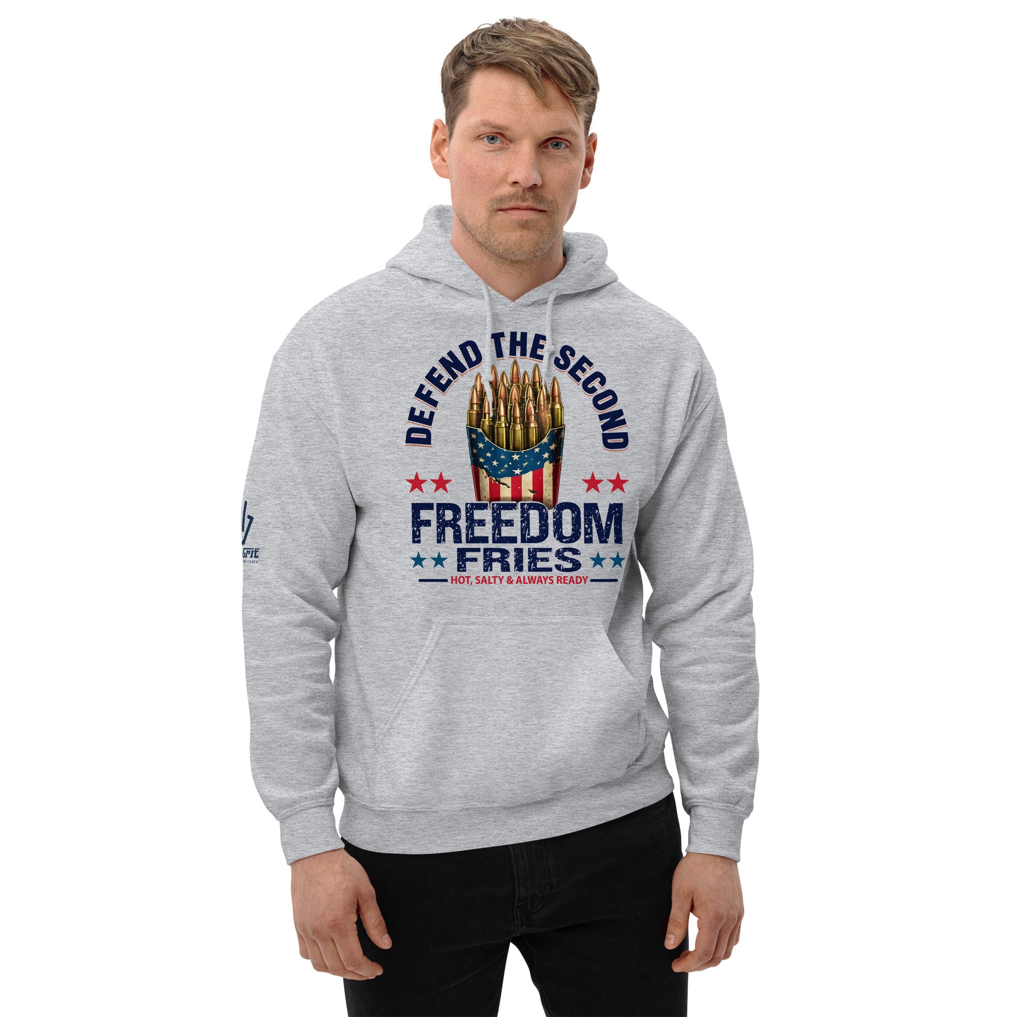Offensive sarcastic hoodie for patriots with fry box bullets