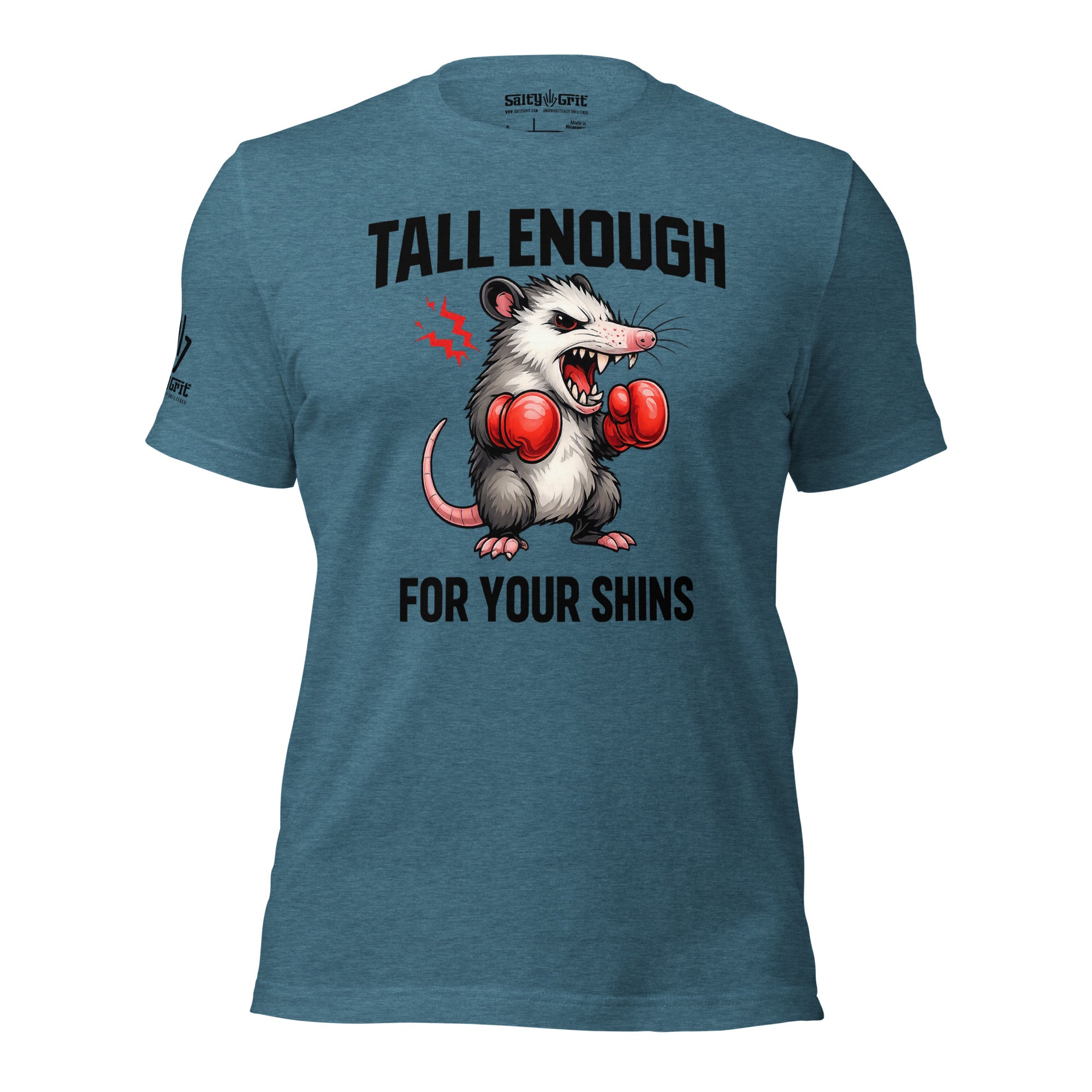 Graphic tee featuring an opossum wearing boxing gloves with sarcastic humor