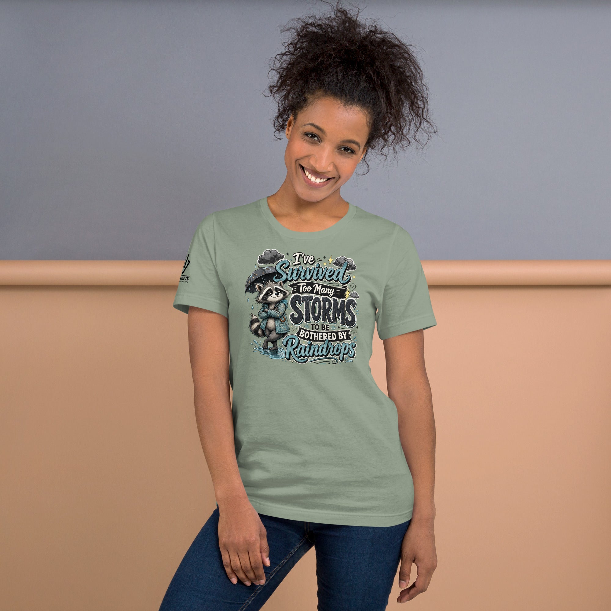 Dark humor raccoon shirt with funny storm survivor quote
