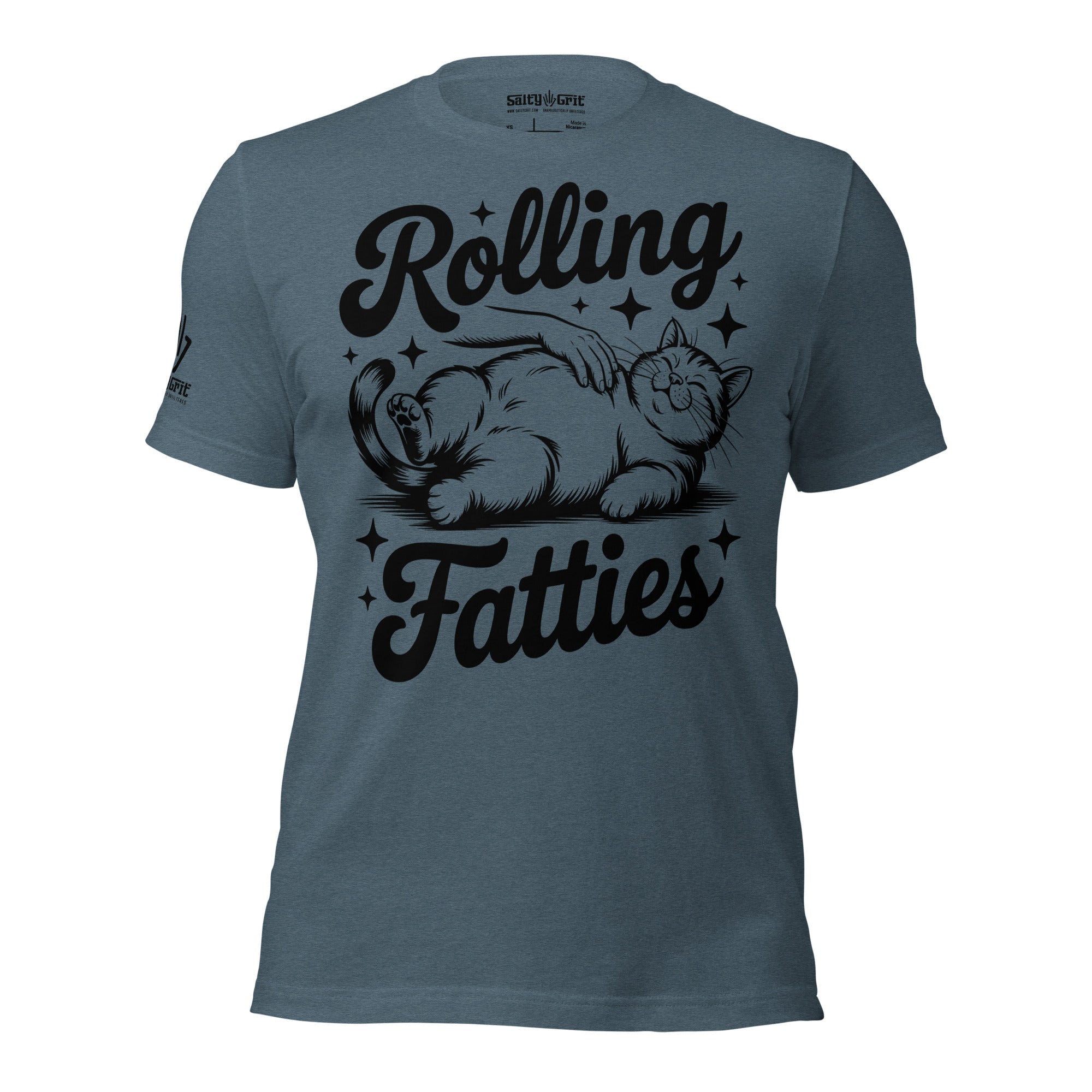 Rolling Fatties funny shirt with fat cat design – stoner humor tee for cat lovers