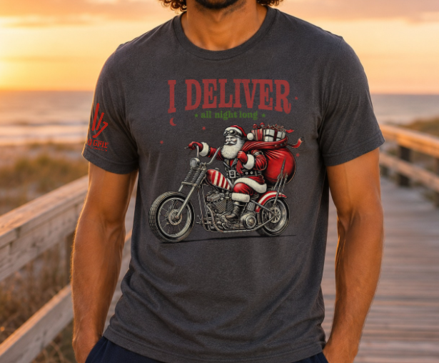 funny graphic tee santa on a motorcycle shirt
