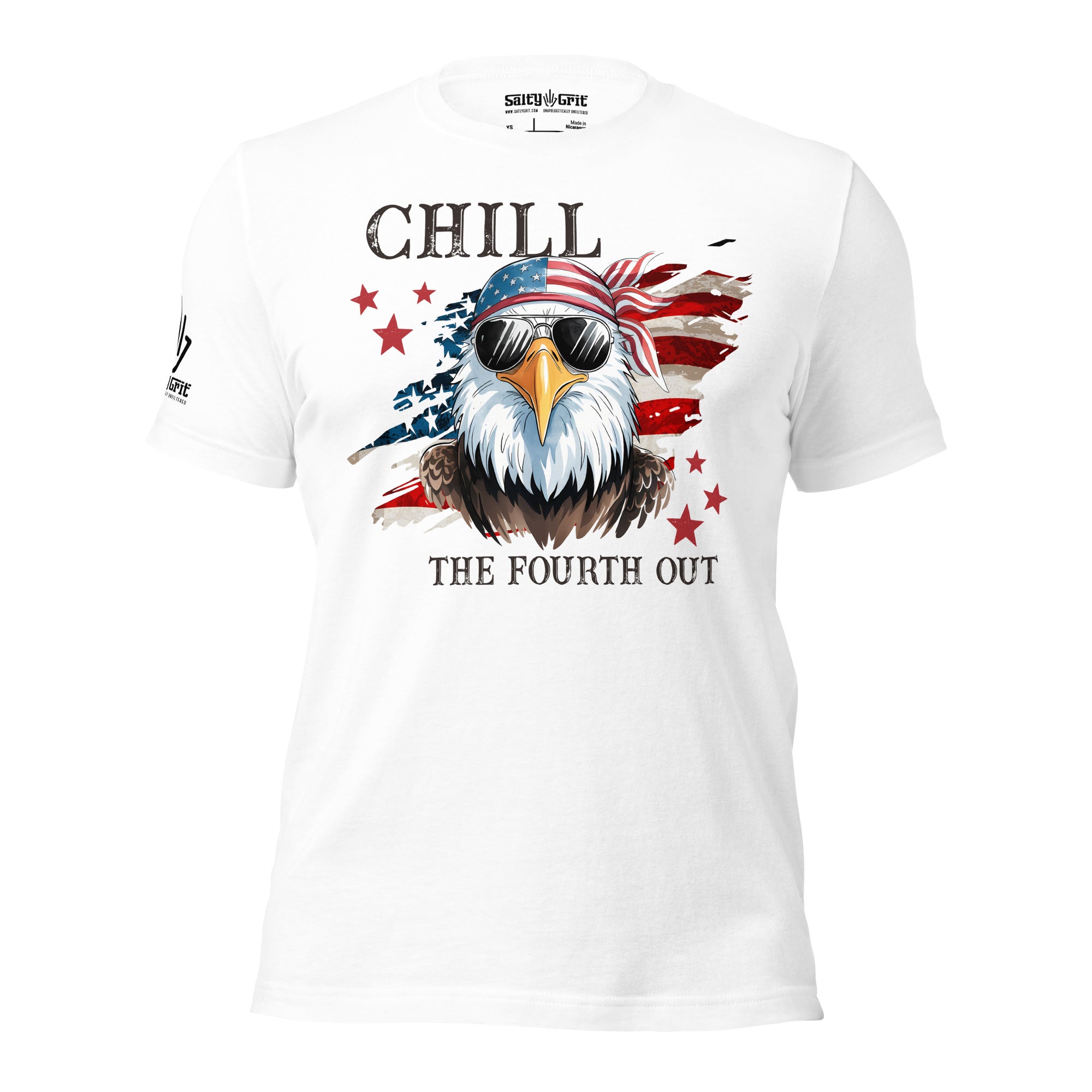 Sarcastic 4th of July graphic tee with American flag background