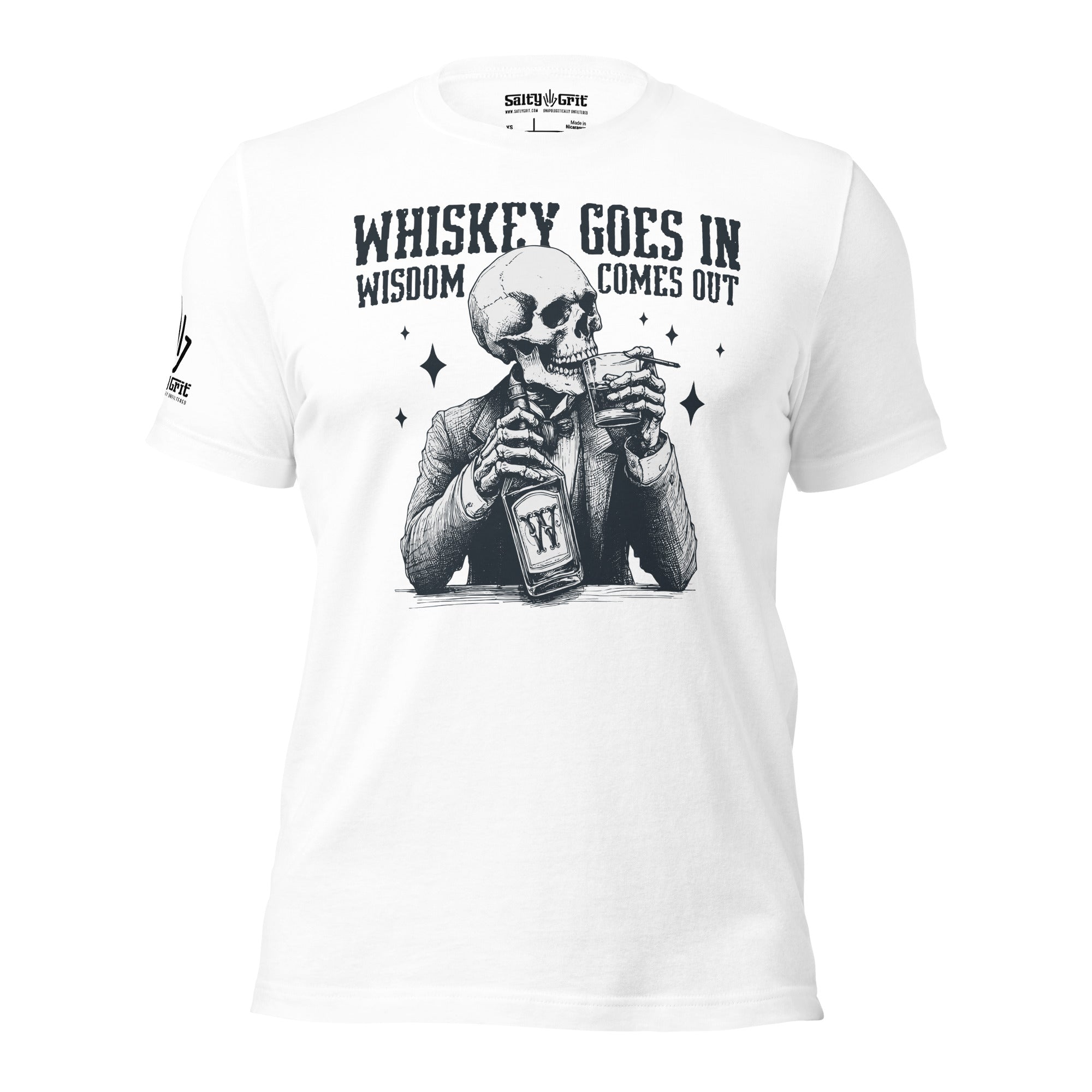 Sarcastic alcohol humor t-shirt with whiskey-themed design