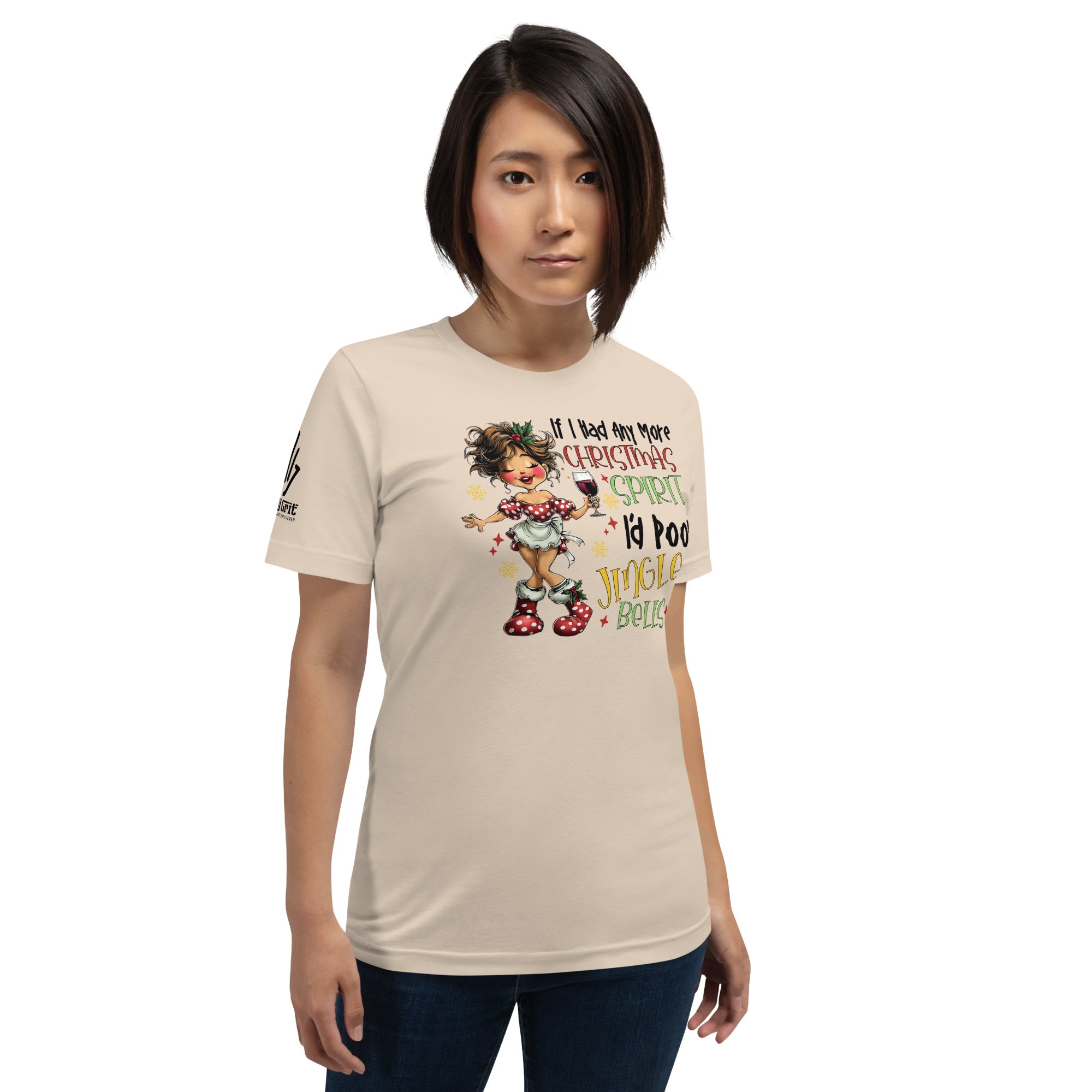 Sarcastic Christmas shirt featuring festive lady graphic and funny text