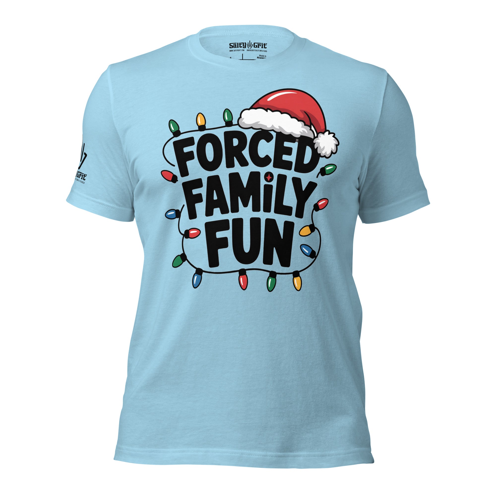 Sarcastic Christmas t-shirt with Santa hat and Christmas lights graphic
