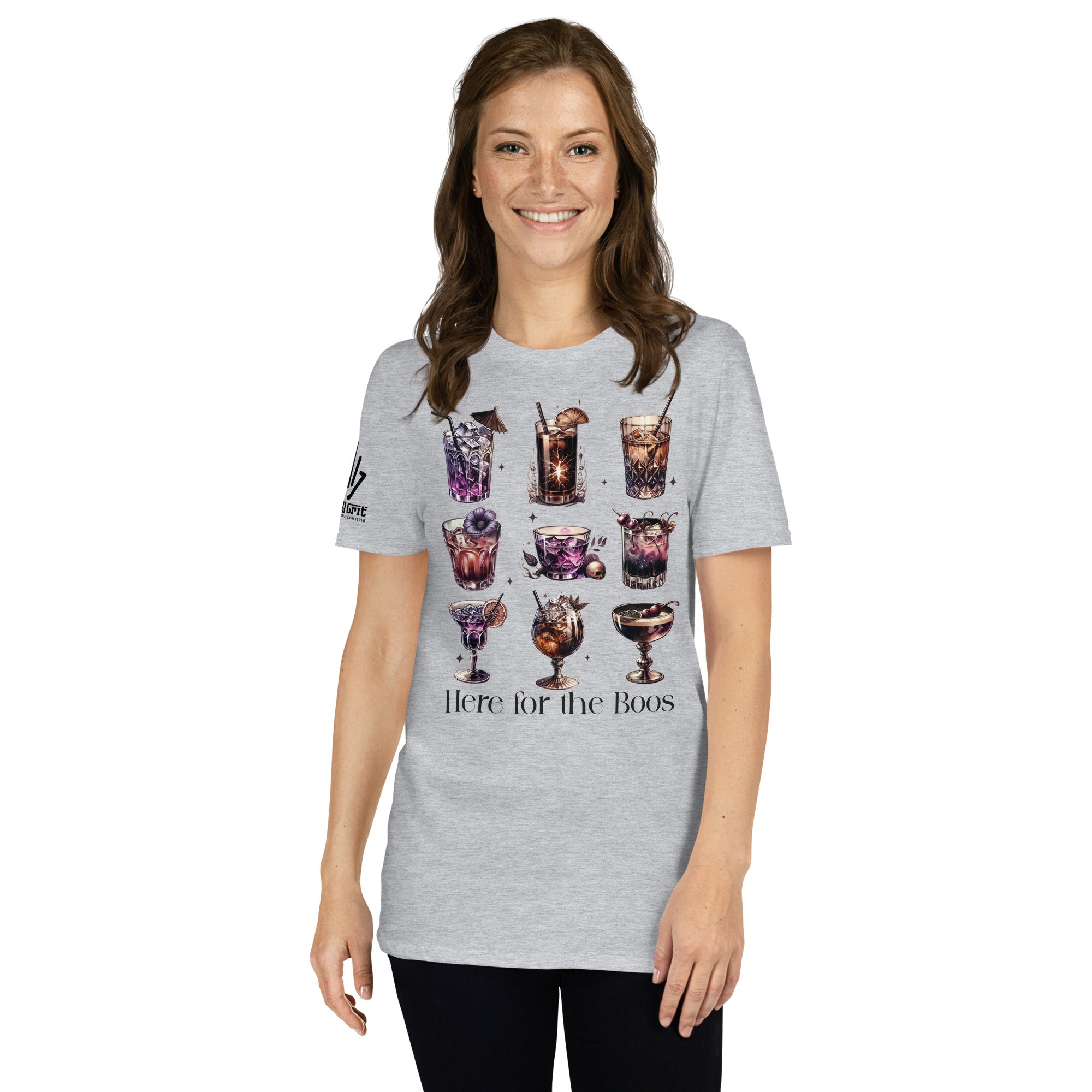 Sarcastic t-shirt featuring Halloween-themed alcoholic drinks graphic