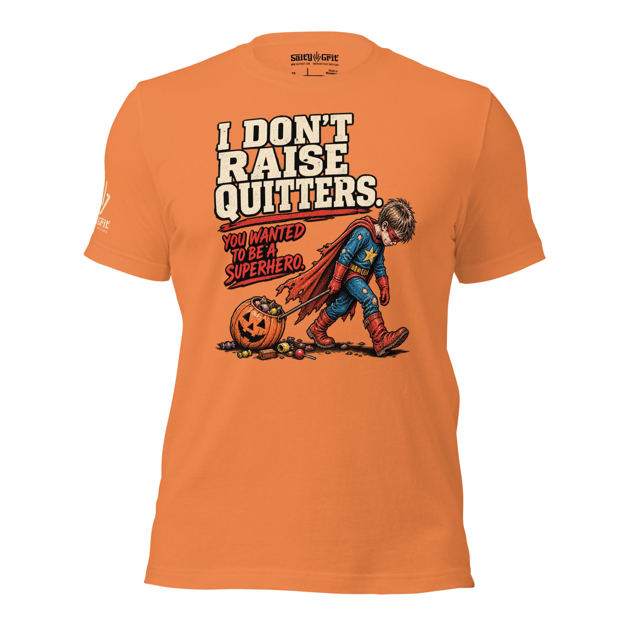 Sarcastic Halloween t-shirt for parents featuring an exhausted trick-or-treater