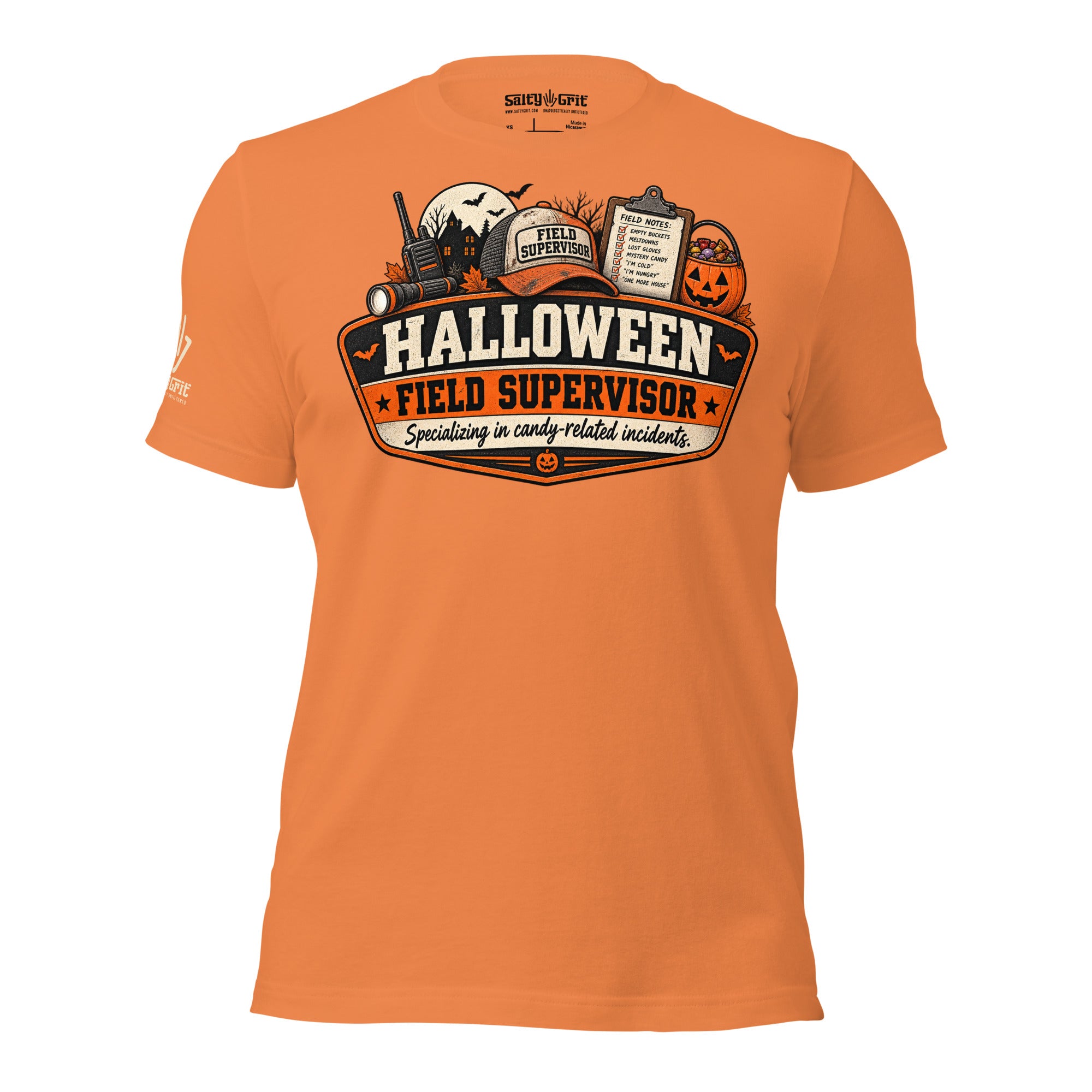 Sarcastic Halloween t-shirt for parents featuring candy management humor