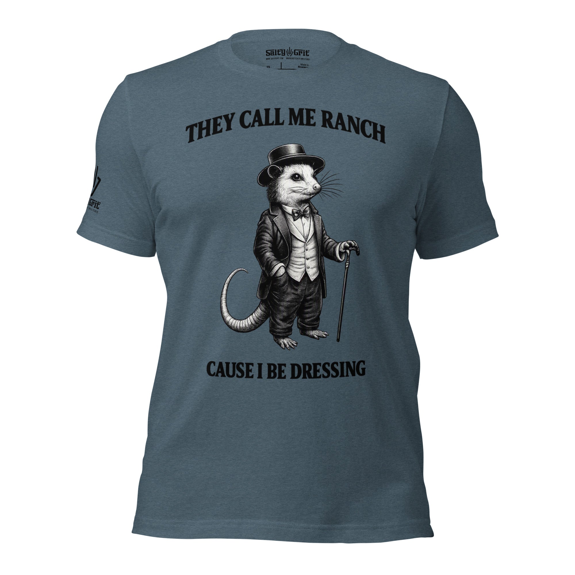 Sarcastic ranch dressing t-shirt with humorous mouse and tuxedo design