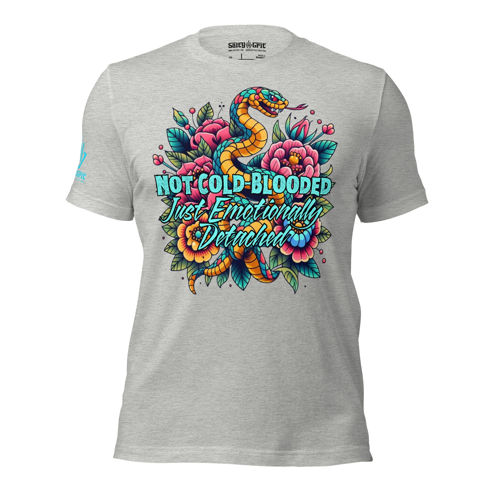 Sarcastic t-shirt with snake and flower design Not Cold Blooded