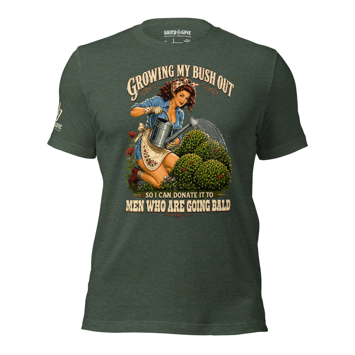 Sarcastic women's gardening shirt featuring a woman watering her bush