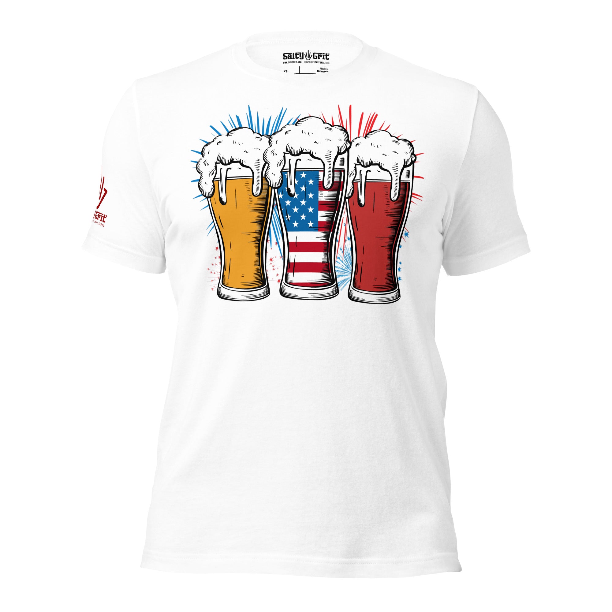 Funny shirt with three beer glasses including American flag beer design