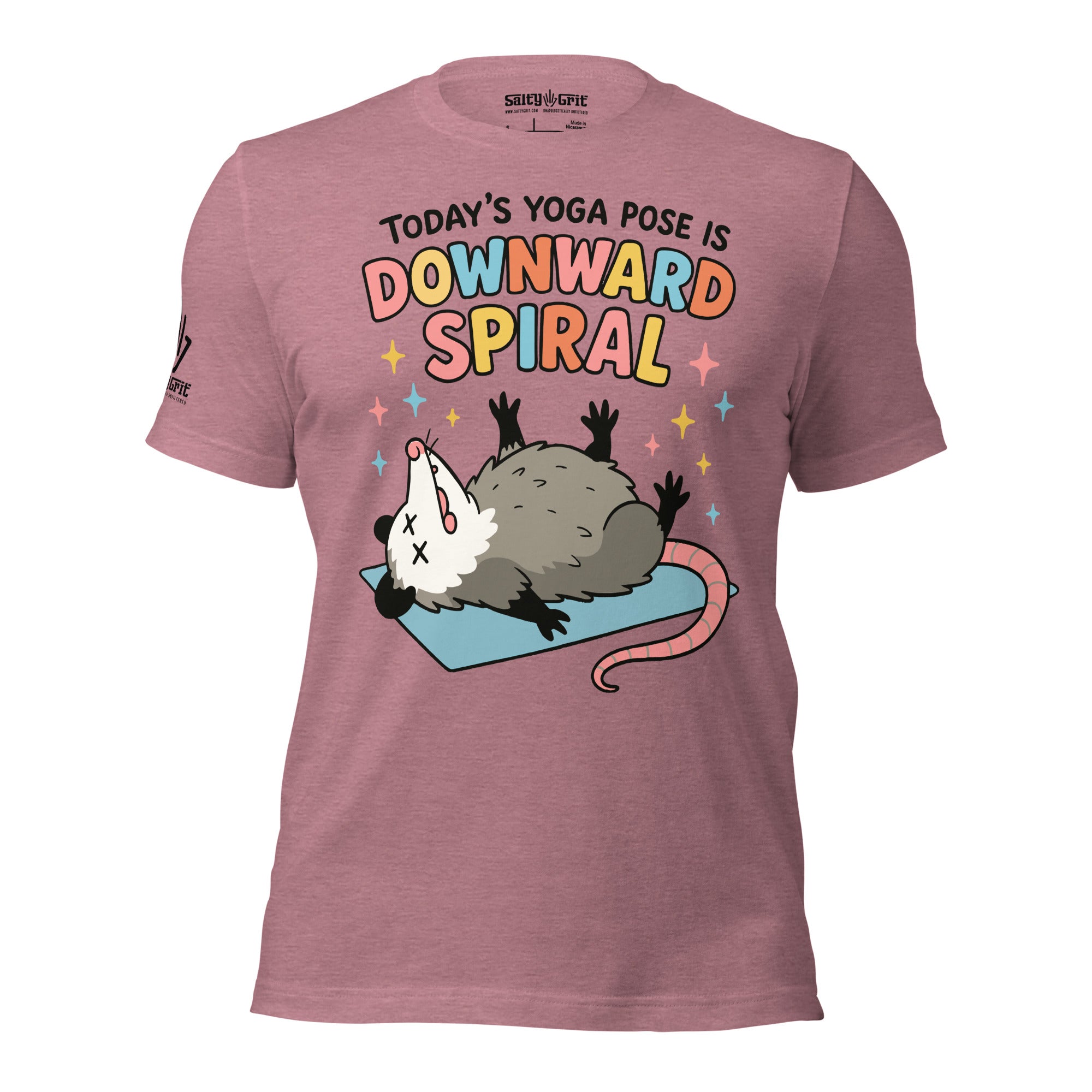 Funny sarcastic yoga shirt with opossum playing dead