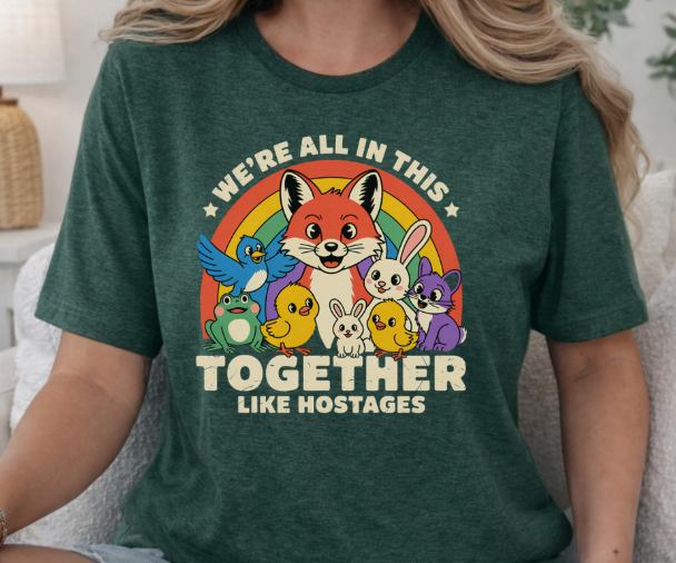 Sarcastic workplace graphic tee featuring animals and office humor