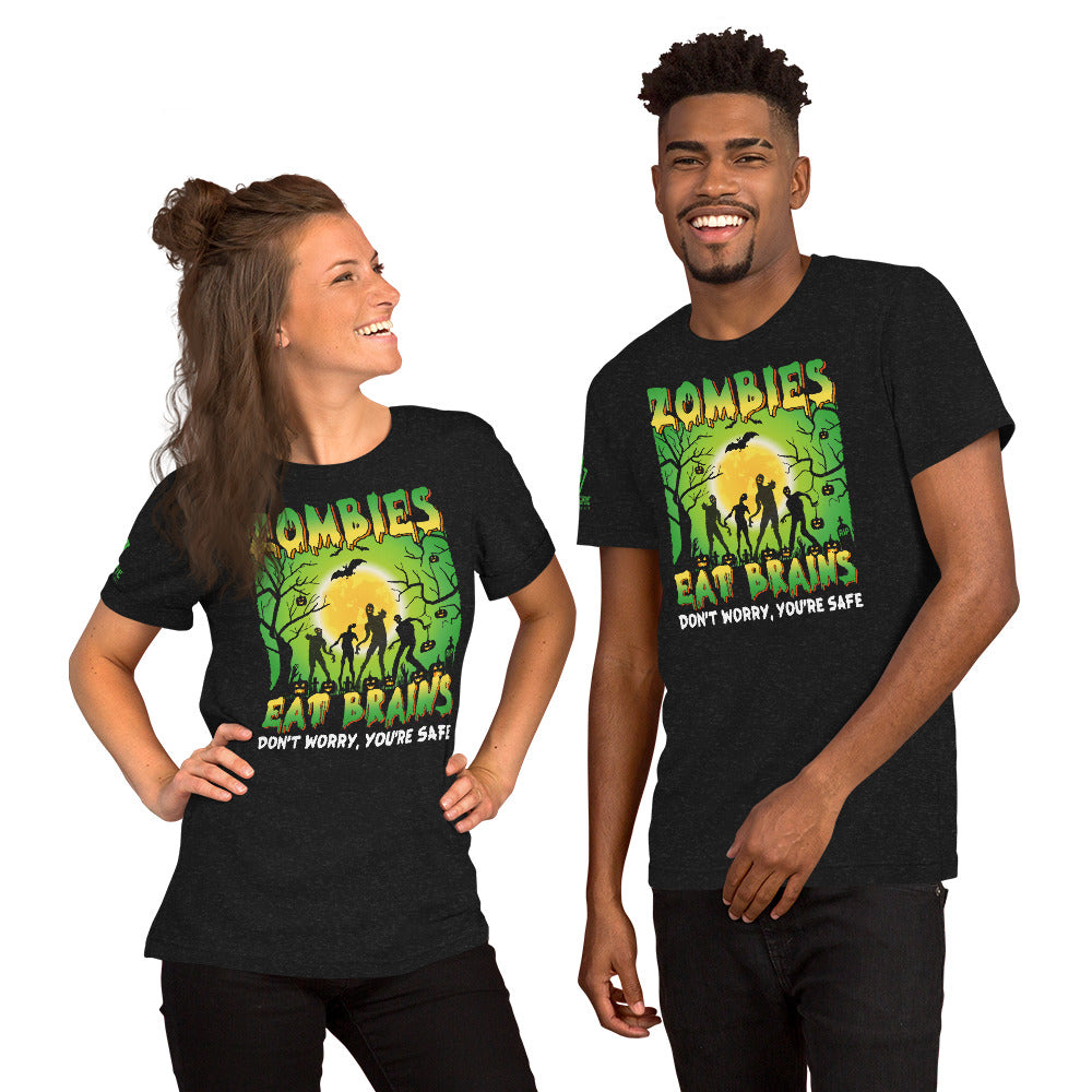 Funny t-shirt saying zombies eat brains with walking zombies image